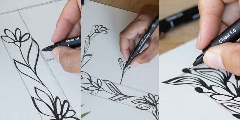 lettering floral calligraphie fleur uni pin uniball