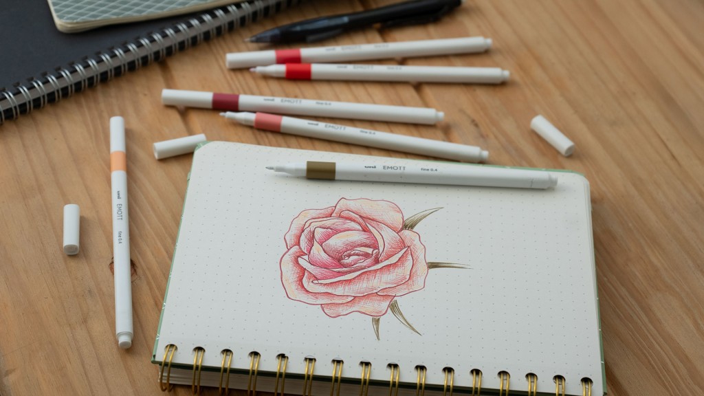Dessinez une rose avec le porte-mines SHALAKU S et les feutres colorés EMOTT